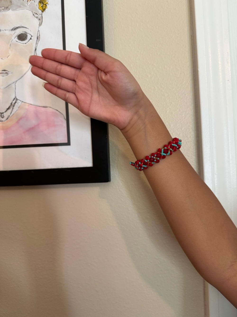 Handmade Red and Turquoise Beaded Bracelet - Women's Jewelry